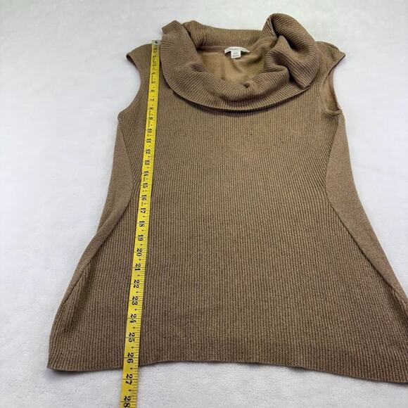 Coldwater Creek Cowl Neck Ribbed Sleeveless Silk Sweater Tunic Camel Size M - Picture 11 of 11